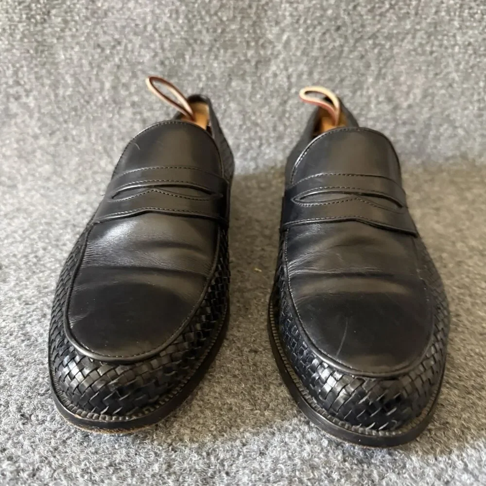 Bally Men's Garrore Black Woven Leather Slip-On Loafer Dress Shoes Round Toe 42